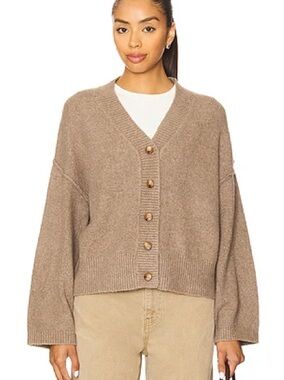 Reitmans Taupe Relaxed V-Neck Button Cardigan